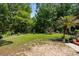 Lush, green backyard featuring diverse plants, a patio and natural views at 14145 Citrus Way, Brooksville, FL 34601