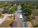 Aerial view of a home with a private backyard pool and screened lanai in a lush, wooded neighborhood at 2192 Meredith Dr, Spring Hill, FL 34608