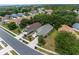 Stunning aerial view of a landscaped property with green lawns, mature trees, and neighborhood at 261 Rochester St, Spring Hill, FL 34609