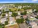 Aerial view of a suburban community featuring houses with pools, green spaces, and a clear blue sky at 4330 Crosswhite Ct, Spring Hill, FL 34609