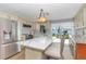 Updated kitchen with stainless steel appliances, an island, and backyard view at 4932 Gaslight Ave, Holiday, FL 34690