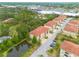 Aerial view showing condo buildings nestled between ponds and lush greenery, enhanced with dedicated parking at 5041 Royal Palms Way # 203, New Port Richey, FL 34652