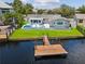 Aerial view of a waterfront property featuring a pool, backyard, and private dock at 5512 Tropic Dr, New Port Richey, FL 34653