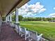 Relaxing covered patio overlooking the community golf course, complete with comfortable seating and a serene atmosphere at 8001 Summerbreeze Ter, Spring Hill, FL 34606