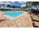 Resort-style community pool with lounge chairs, mature trees, and clear blue sky at 954 Old Windsor Way, Spring Hill, FL 34609