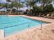 The community pool features lounge chairs and mature trees to provide shade at 954 Old Windsor Way, Spring Hill, FL 34609