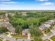 Scenic aerial shot of a house with a pool nestled in a lush, tree-filled neighborhood under a beautiful sky at 9757 Hermosillo Dr, New Port Richey, FL 34655