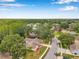 Idyllic aerial view showcasing a cozy home nestled among towering trees in a picturesque, peaceful neighborhood at 9757 Hermosillo Dr, New Port Richey, FL 34655