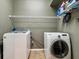Well-equipped laundry room with modern washer and dryer, and practical shelving for storage at 2255 Long View Cir, Brooksville, FL 34604