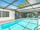 Beautiful pool with clear water and a screened enclosure, nestled within a well-maintained backyard at 13003 Sandburst Ln, Hudson, FL 34667