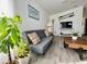 Comfortable living room featuring a gray sofa, stylish decor, and abundant natural light at 3315 W Saint John St, Tampa, FL 33607
