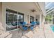 Charming outdoor dining area with comfortable seating, perfect for enjoying meals by the screened-in pool at 3400 Rosebay Ct, Spring Hill, FL 34609