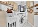Functional laundry room with modern appliances, including a washer and dryer with storage cabinets at 4837 Boonesboro Ct, New Port Richey, FL 34655