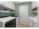Efficient laundry room with modern appliances, ample shelving, and a clean, organized space at 7512 Heather Walk Dr, Weeki Wachee, FL 34613