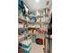 Organized walk-in pantry with metal shelving and ample storage space for food and supplies at 9527 Southern Charm Cir, Brooksville, FL 34613