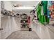 Spacious walk-in closet with custom shelving, ample hanging space, and carpeted floor at 9527 Southern Charm Cir, Brooksville, FL 34613