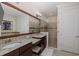 Granite counters and a tiled shower stall highlight the amenities of this bathroom at 11611 Callisia Dr, Odessa, FL 33556