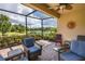 Screened patio with ample seating area overlooking manicured garden and pond at 11611 Callisia Dr, Odessa, FL 33556