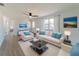 Bright living room with stylish furniture, modern decor, and new flooring and fan at 1249 Honor Dr, Holiday, FL 34690