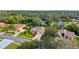 Stunning aerial view of a neighborhood showcasing well-maintained homes and lush greenery at 18244 Autumn Lake Boulevard, Hudson, FL 34667