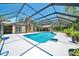 Enjoy the screened pool in this backyard with patio area and stone fireplace at 21000 Exeter Ct, Brooksville, FL 34601