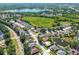Beautiful aerial view of the neighborhood with a lake, community pond, and lush greenery at 22431 Willow Lakes Dr, Lutz, FL 33549