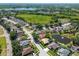 Beautiful aerial view of the neighborhood with a lake, community pond, and lush greenery at 22431 Willow Lakes Dr, Lutz, FL 33549