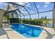 Sparkling backyard pool with screened enclosure, lush landscaping, and tranquil pond view at 22431 Willow Lakes Dr, Lutz, FL 33549