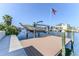 Well-maintained boat dock with lift and scenic waterfront views, providing easy access to the canal at 3546 Flamingo Blvd, Hernando Beach, FL 34607