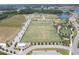 Aerial view of sports fields, baseball diamonds, and green spaces within a community at 3767 Dragonfly Trl, Odessa, FL 33556