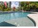 Close-up of a pool featuring vibrant blue water and tropical plants at 4917 Marlin Dr, New Port Richey, FL 34652
