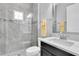 Bathroom with glass shower, white sink, and vanity at 5001 Night Star Trl, Odessa, FL 33556