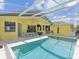 Inviting screened-in pool area with patio, lush landscaping and dining table at 6028 Dorset Rd, Spring Hill, FL 34608
