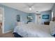 Cozy bedroom features blue walls, a comfortable bed, and a mounted TV at 7175 Bottle Brush Dr, Spring Hill, FL 34606
