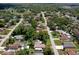Picturesque aerial view of a neighborhood dotted with trees, featuring well-kept homes and peaceful surroundings at 7630 Landmark Dr, Spring Hill, FL 34606