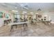 Large meeting room with tables, chairs, tile flooring, and ceiling fans and an American Flag on the wall at 7807 Hardwick Dr # 123, New Port Richey, FL 34653