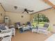 Inviting covered patio features comfortable seating and views of the landscaped yard at 8393 Delaware Dr, Weeki Wachee, FL 34607