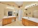 Bright main bathroom with dual sinks, vanity, large mirrors, and access to a walk-in closet at 1009 Summer Breeze Dr, Brandon, FL 33511
