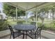 This cozy, screened lanai features a round table with four chairs for relaxing and enjoying the golf view at 1105 Flora Vista St, New Port Richey, FL 34655