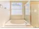 Bathroom features a soaking tub and separate glass enclosed shower with window at 11389 Mcnally Dr, Spring Hill, FL 34609