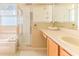 Bright bathroom with a soaking tub, glass-enclosed shower, and a vanity sink at 11389 Mcnally Dr, Spring Hill, FL 34609