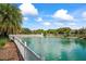 Picturesque pond featuring a fountain and manicured landscaping, creating a tranquil outdoor space at 11389 Mcnally Dr, Spring Hill, FL 34609