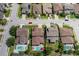 Aerial view of the neighborhood showcasing backyard pools, well-maintained lawns, and manicured landscaping at 12750 Tikal Way, Trinity, FL 34655