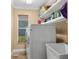 Practical laundry room with washer, dryer, utility sink and shelving for storage at 13155 Cori Loop, Spring Hill, FL 34609