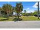 A street view shows a lot with mature palm trees in the yard under a blue sky at 14220 Hendry Ct, Hudson, FL 34667