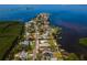 Aerial view of a charming neighborhood on a peninsula, with a mix of waterfront and inland properties at 1620 Sea Breeze Dr, Tarpon Springs, FL 34689