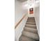Carpeted staircase with wooden handrail, ascending to the upper level of the home at 1620 Sea Breeze Dr, Tarpon Springs, FL 34689