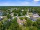 Aerial view of home nestled among mature trees in a quiet residential neighborhood with pool at 2443 Glenridge Dr, Spring Hill, FL 34609