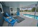 Covered patio with view of the screened-in pool and outdoor seating at 5132 Flora Ave, Holiday, FL 34690