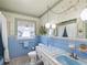 Vintage bathroom in blue with pink accents, featuring original tile and fixtures at 6823 Oak Hill Dr, New Port Richey, FL 34653